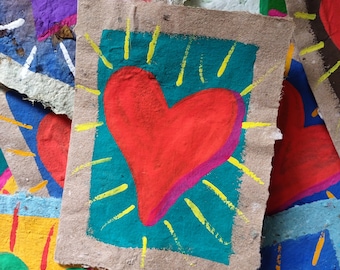 Gouache Hearts on Handmade Recycled Paper