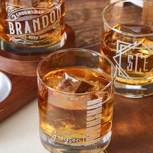 Personalized Engraved Whiskey Glasses, Custom Rocks Glass, Bourbon Gifts for Him, Etched Groomsmen Proposal Scotch Glasses