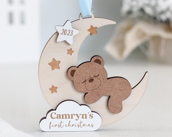 Babys First Christmas Ornament 2023, Personalized First Christmas Ornament Baby, Wooden Baby's First Christmas Ornament, Baby Bear Ornament