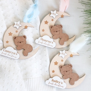 Babys First Christmas Ornament 2023, Personalized First Christmas Ornament Baby, Wooden Baby's First Christmas Ornament, Baby Bear Ornament