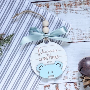 Baby's First Christmas Ornament 2022, Personalized Baby's 1st Christmas Ornament, Wooden Baby's First Christmas, Engraved