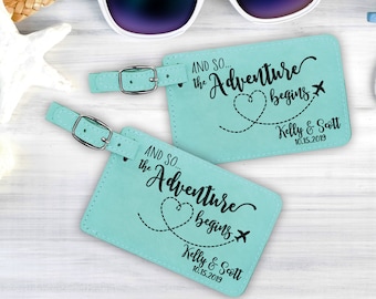 His and Hers personalized Luggage Tags, And so the adventure begins luggage tags