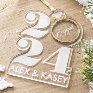 Personalized Engagement Ornament, Custom Acrylic Engagement Ring Christmas Ornament, 2024 Engaged Ornament, Custom Christmas Gift