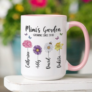 Mimis Garden Mug with Birth Month Flowers and Children's Names, Gifts for Mimi, Grandmas Garden, Birth Month Flowers, Personalized Mug