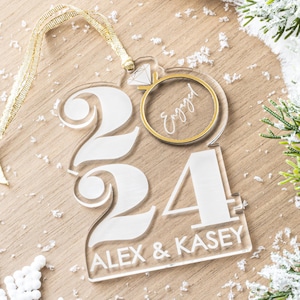 2024 Engaged Ornament, Personalized Our First Christmas Engaged Engagement Ornament, Custom Acrylic Engagement Ring Christmas ornament