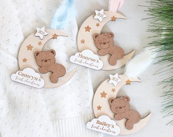 Babys First Christmas Ornament 2023, Personalized First Christmas Ornament Baby, Wooden Baby's First Christmas Ornament, Baby Bear Ornament