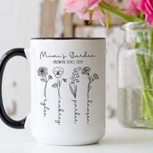 Mimi's Garden Mug with Birth Month Flowers and Children's Names, Gifts for Mimi, Birth Month Flower Mug, Personalized Mom Mug, Mother's Day