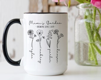 Mimi's Garden Mug with Birth Month Flowers and Children's Names, Gifts for Mimi, Birth Month Flower Mug, Personalized Mom Mug, Mother's Day