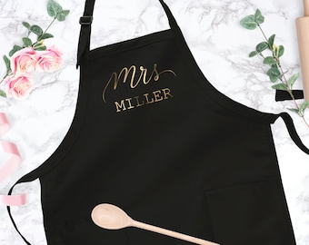 personalized apron for women, bride to be apron, mrs apron, wedding shower gift, bridal shower gift, hostess gift