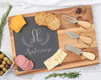 Personalized Cheese Board, Charcuterie Board, Wood Cutting Board, Custom Slate Cutting Board, Housewarming Gift, Wedding Gift, Bridal Shower