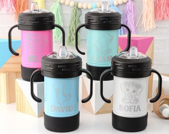 Personalized Childrens Sippy Cup Tumbler, Custom Laser Engraved Baby Trainer Cup, Kids Water Bottle, Toddler Gift Grow With Me Cup
