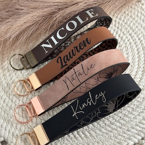 Custom Wristlet Keychain for Women | Personalized Name Key Chain | Engraved Leatherette Key Fob image 7