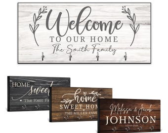 Personalized Family Name Key Holder for Wall, 4 Hook Entryway Key Organizer, Affordable Housewarming Gift