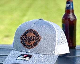 Personalized Dad Patch Hat, Custom Papa Hat, Trucker Hat with Leather Patch