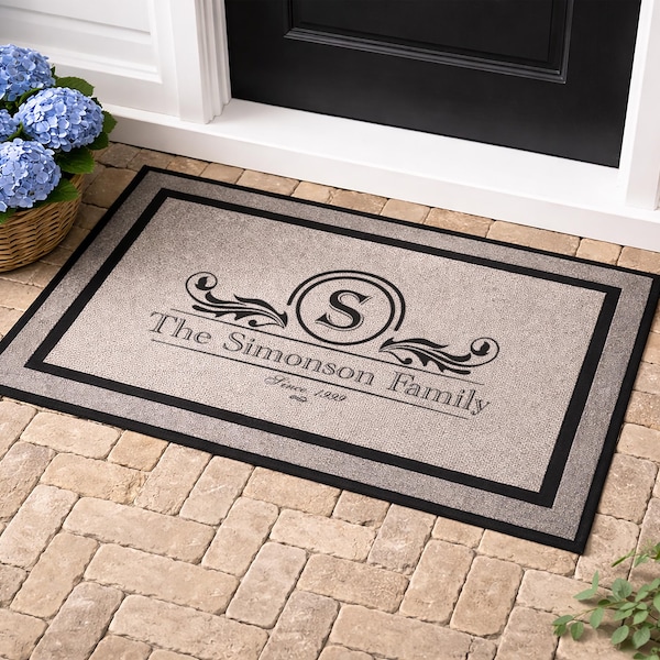 Custom Doormat Personalized Family Name, Recycled Rubber Backed Entry Mat (18"x30")