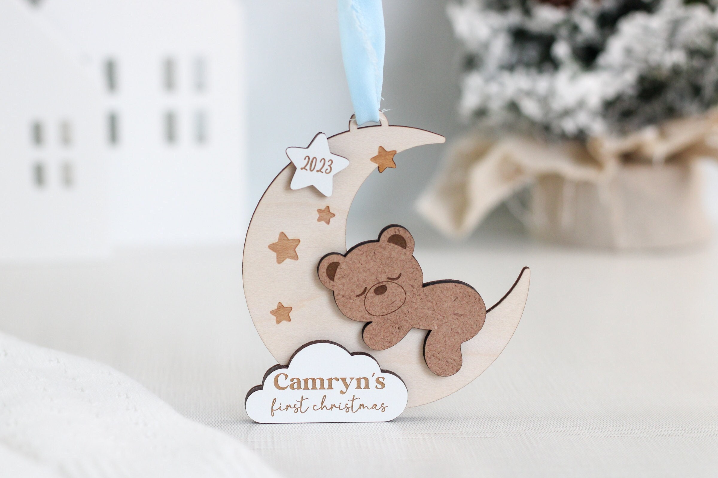 Babys First Christmas Ornament 2024, Personalized First Christmas Ornament Baby, Wooden Baby's First Christmas Ornament, Baby Bear Ornament