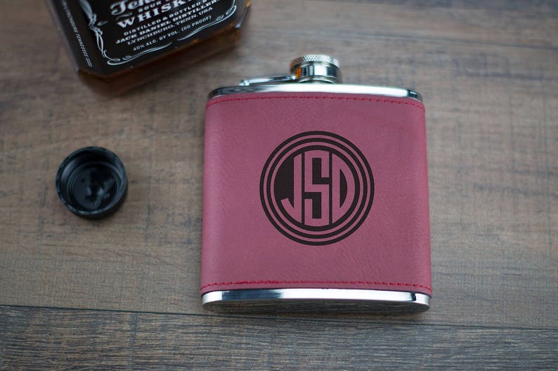 flask, groomsmen gift, custom leather flask, groomsmen flasks, groomsmen flask, red leather flask, hip flask, engraved hip flask image 3