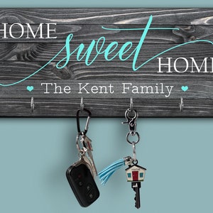 Home Sweet Home personalized key ring holder for wall, Key Hook, Key Hanger, Key Rack, Key Organizer