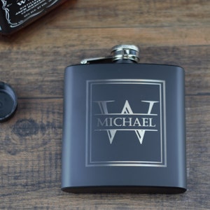 Matte Black Flask, Personalized Flask, Groomsmen Gift, Flask, Groomsmen Flask, Engraved Flask, Custom flask, Hip flask, 6oz flask, Groomsman image 2