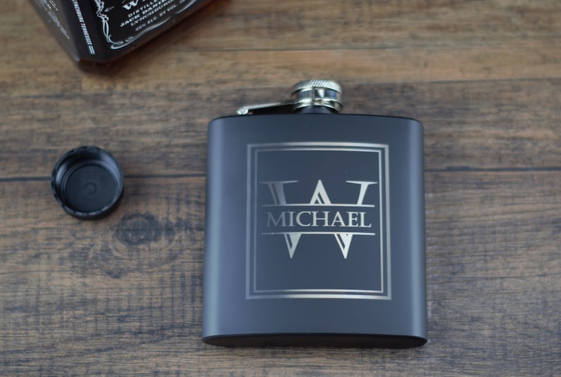 Matte Black Flask, Personalized Flask, Groomsmen Gift, Flask, Groomsmen Flask, Engraved Flask, Custom flask, Hip flask, 6oz flask, Groomsman image 2