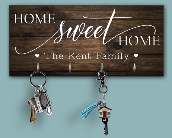 Home Sweet Home Personalized Key Ring Holder for Wall, Key Hook