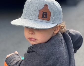 Personalized Toddler Snapback Hat, Custom Engraved Leather Patch Hat for Kids