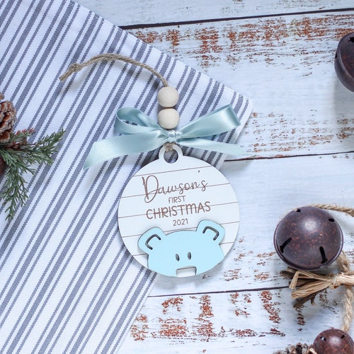 Baby's First Christmas Ornament 2022, Personalized Baby's 1st Christmas Ornament, Wooden Baby's First Christmas, Engraved