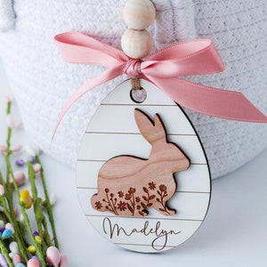 Personalized Rustic Wooden Easter Basket Tag, Custom Kids Easter Tag, Engraved Easter Name Tag, Easter Gift Tags
