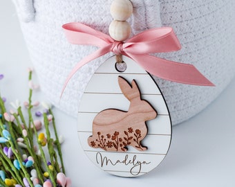 Personalized Rustic Wooden Easter Basket Tag, Custom Kids Easter Tag, Engraved Easter Name Tag, Easter Gift Tags