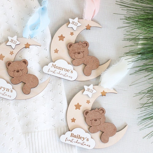 Babys First Christmas Ornament 2026, Personalized First Christmas Ornament Baby, Wooden Baby's First Christmas Ornament, Baby Bear Ornament