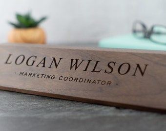 Desk Name Plate, Custom Desk Name Sign, Engraved Office Desk Plate, Personalized Desk Wedge