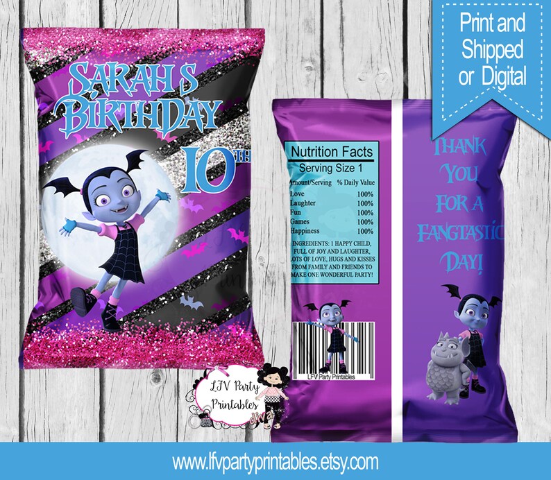 Vampirina Chip Bags Printed Vampirina Favors Vampire Party Vampirina Birthday Party Supplies Chip Bags