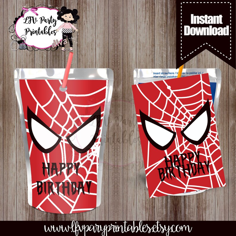 Spiderman Juice Pouch Labels Juice Pouch Labels Spiderman Etsy