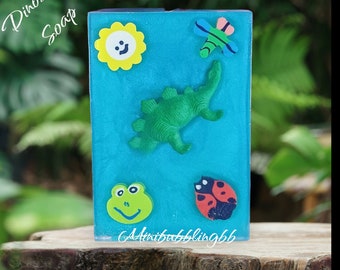 Dinosaur Soap, Kid Soap Party Favors, Spa Birthday Gift, Back to School Gift, Soap Favors, Soap with Toy, Blue Soap, Dinosaur Favors