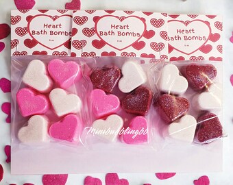 6 Mini Heart Bath Bombs, Valentine's Day Spa Gift, Heart Favors, School Valentine's Day Favors, Bath Bombs for Kids, Unconditional Love