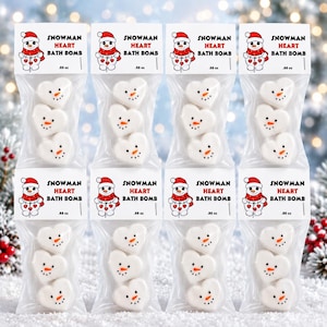 Mini Snowman Heart Bath Bomb Gift Bag – Luxury Christmas Stocking Stuffer, Winter Holiday Treats, Classroom Rewards Party Favors Set