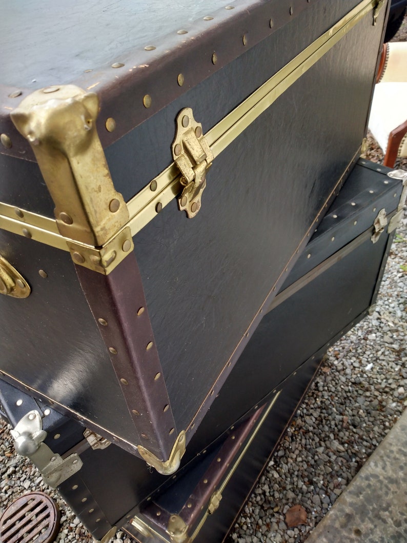 Vintage Black Trunks Luggage Gold and Silver Colored Hardware | Etsy