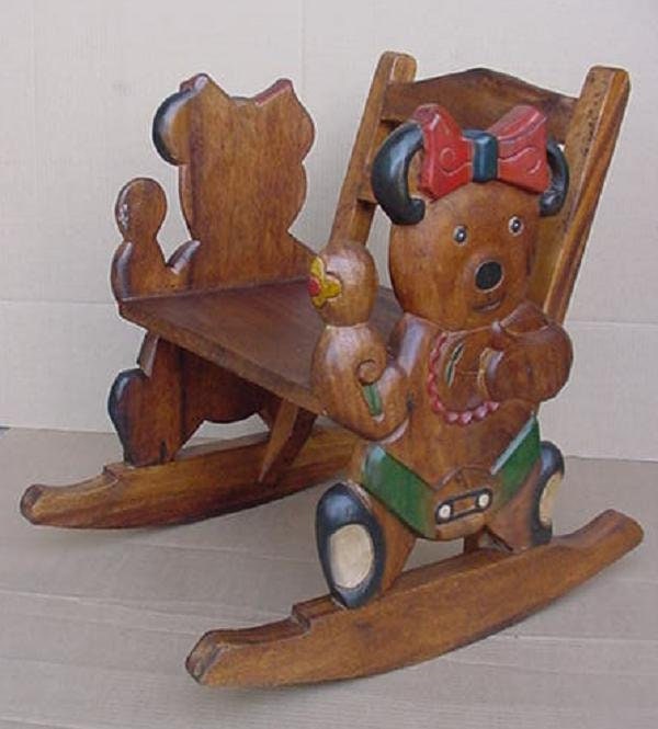 Christmas Decor Display Handcrafted Hand Carved Solid Wood Childs Toddler Size Teddy Bear Rocking Chair Christmas Photo Shoot Movie Prop Etsy