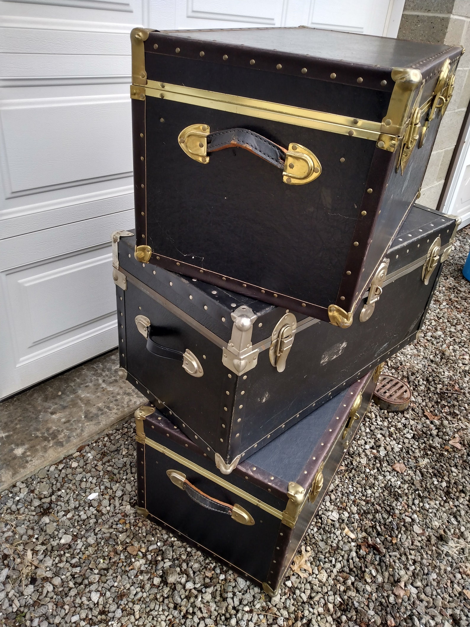 Vintage Black Trunks Luggage Gold and Silver Colored Hardware - Etsy