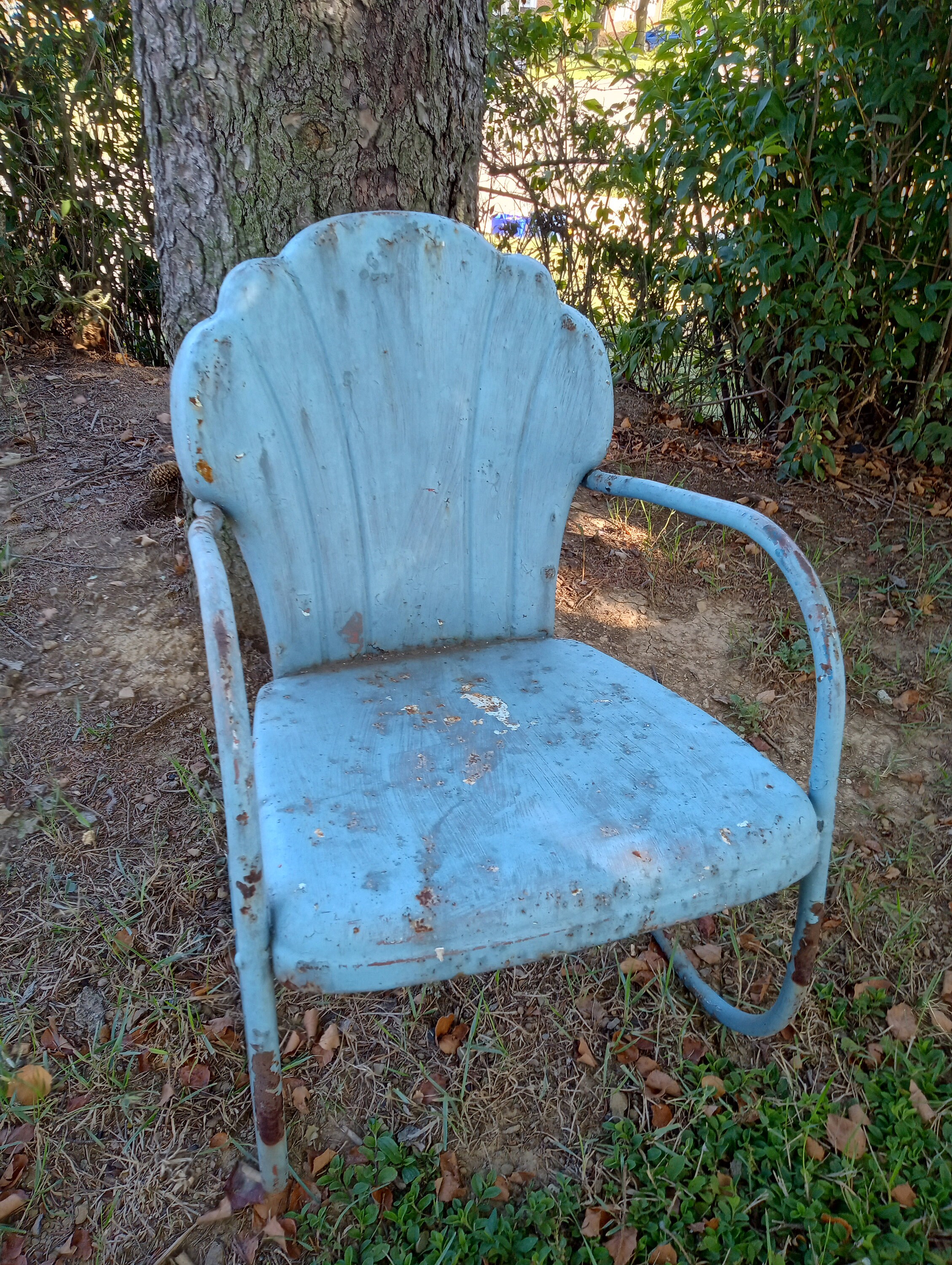 アメリカンアンティークチェアー 椅子 スタッズ Vintage Metal Rustic Clam Back Shell Back Slant Back Patio