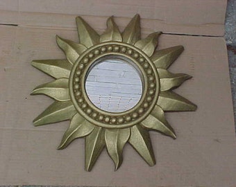 vintage gold gilt wooden hollywood regency design sunburst wall hanging decorative mirror home decor sunburst