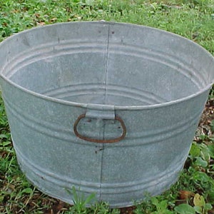 antique galvanized metal wash tub garden planter rustic farm house country house display