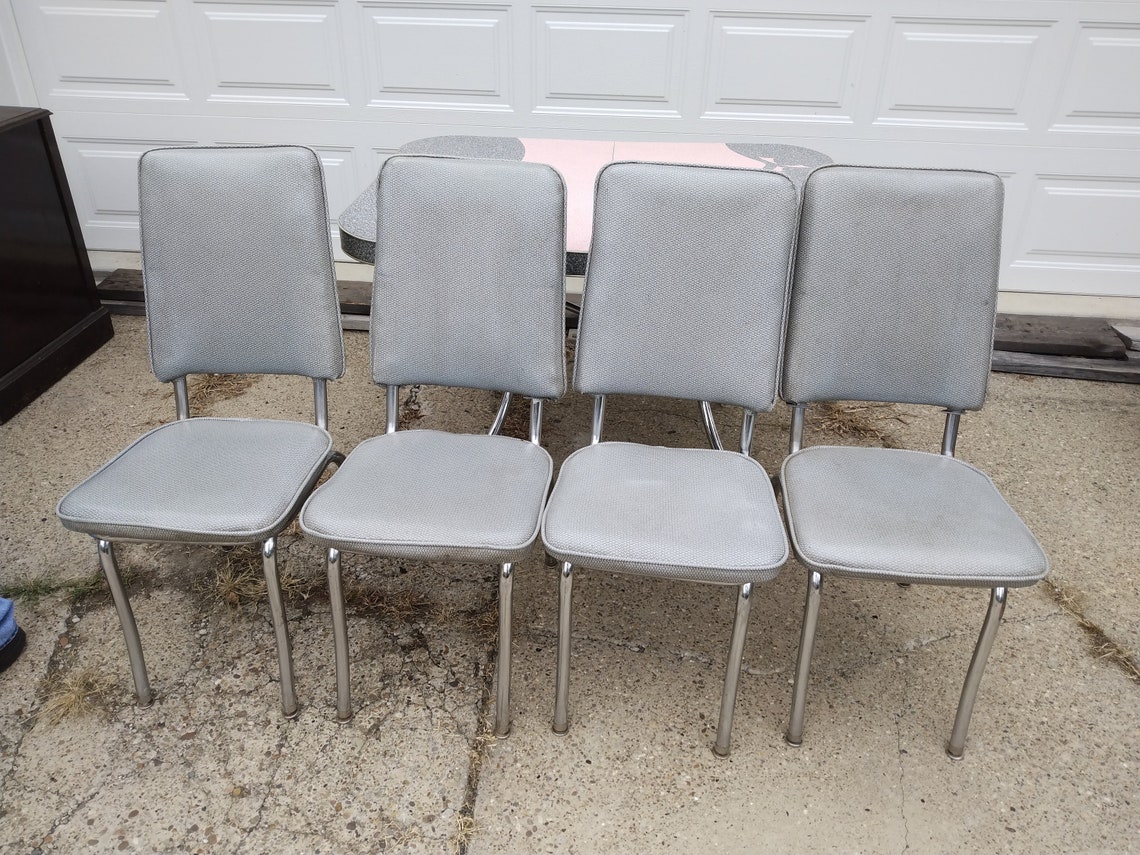 Vintage Formica Kitchen Table With Four Chairs Pink and Gray Etsy