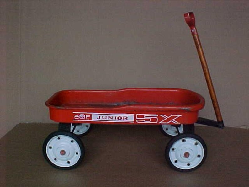 Vintage Amf Junior 5x Red Wagon Childs Pull Toy Wagon Made in the U.s.a
