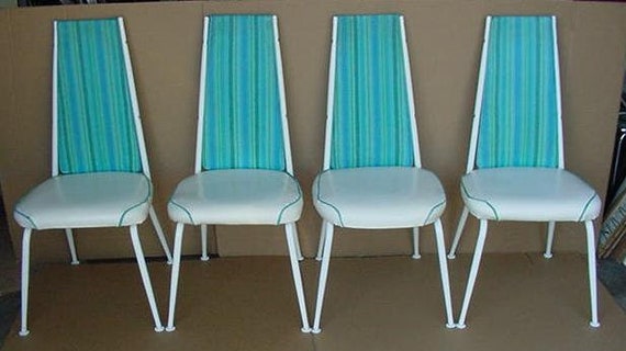 Vintage Mid Century Modern Set Of Four Turquoise And White Etsy