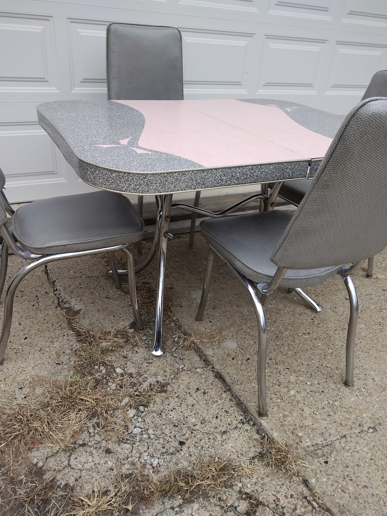 Vintage Formica Kitchen Table With Four Chairs Pink and Gray Etsy