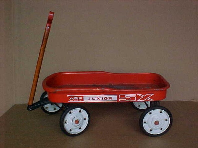 Vintage Amf Junior 5x Red Wagon Childs Pull Toy Wagon Made in the U.s.a
