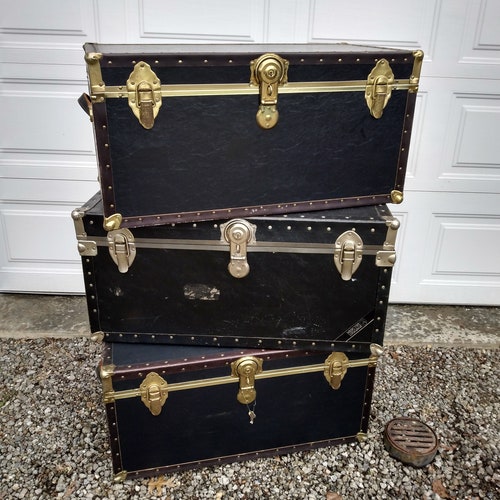 Vintage Black Trunks Luggage Gold and Silver Colored Hardware Etsy