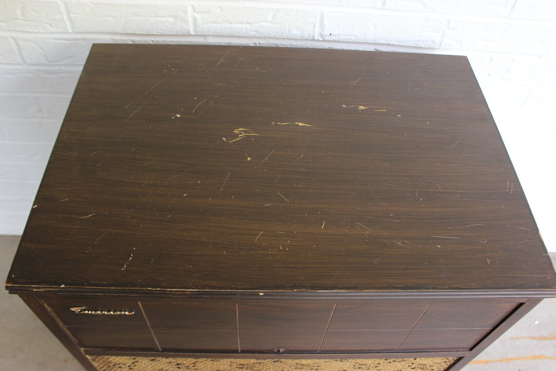 Emerson Vintage Record Player Console With Am Radio 1950's Plays 78's 45's 33's and 16
