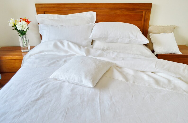 Queen King Size Pure Linen Bed Flat Sheet Pillow Cases French Image 0